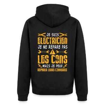 Idée cadeau papa humour fête des pères électricien - Veste à capuche bio Premium Unisexe - noir - Dos - Nico (187cm)