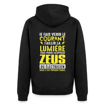 Idée cadeau papa humour fête des pères électricien - Veste à capuche bio Premium Unisexe - noir - Dos - Nico (187cm)