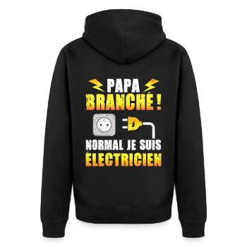 Idée cadeau papa humour fête des pères électricien - Veste à capuche bio Premium Unisexe - noir - Dos - Nico (187cm)
