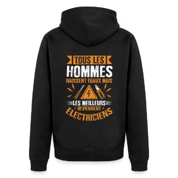 Idée cadeau papa humour fête des pères électricien - Veste à capuche bio Premium Unisexe - noir - Dos - Nico (187cm)