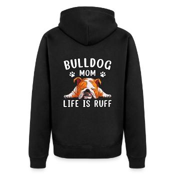 Bulldog mom life is ruff - Unisex Premium Bio Zip Hoodie - Schwarz - Hinten - Nico (187cm)