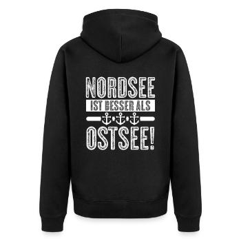 Nordsee ist besser Nordseeküste - Unisex Premium Bio Zip Hoodie - Schwarz - Hinten - Nico (187cm)