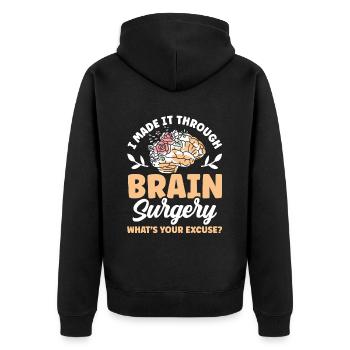 Habe Gehirnoperation Überstanden Deine Ausrede - Unisex Premium Bio Zip Hoodie - Schwarz - Hinten - Nico (187cm)