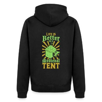 Leben ist besser im Mittelalter Zelt - Unisex Premium Bio Zip Hoodie - Schwarz - Hinten - Nico (187cm)