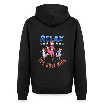 Relax it's just kids - Babysitter - Unisex Premium Bio Zip Hoodie - Schwarz - Hinten - Nico (187cm)