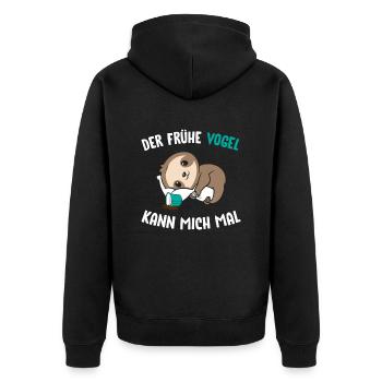 Faultier Der Frühe Vogel kann mich mal - Unisex Premium Bio Zip Hoodie - Schwarz - Hinten - Nico (187cm)