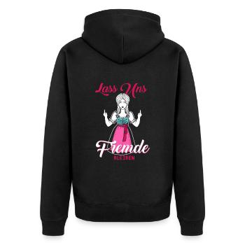 Lass Uns Fremde Bleiben - Unisex Premium Bio Zip Hoodie - Schwarz - Hinten - Nico (187cm)