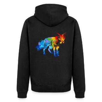 Farbspritzer Fuchs Bunter Fuchs - Unisex Premium Bio Zip Hoodie - Schwarz - Hinten - Nico (187cm)