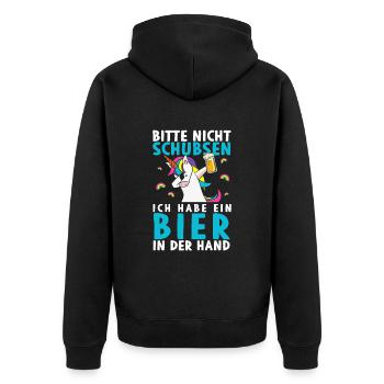 Bitte Nicht Schubsen Ich Habe Bier In Der Hand - Unisex Premium Bio Zip Hoodie - Schwarz - Hinten - Nico (187cm)