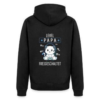 Level PAPA Freigeschaltet Vater Ankündigung Papa - Unisex Premium Bio Zip Hoodie - Schwarz - Hinten - Nico (187cm)