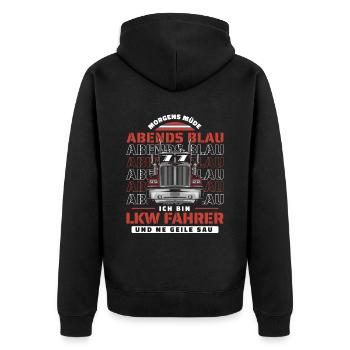 Lkw Fahrer Trucker Lastwagenfahrer - Unisex Premium Bio Zip Hoodie - Schwarz - Hinten - Nico (187cm)