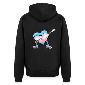 Transgender Stolz Trans Flagge Tupfen Herz Sublte - Unisex Premium Bio Zip Hoodie - Schwarz - Hinten - Nico (187cm)