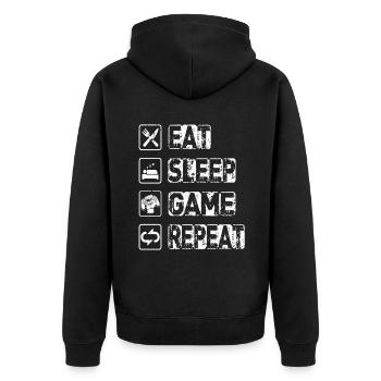 Eat Sleep Game Repeat - Unisex Premium Organic Zip Hoodie - black - Back - Nico (187cm)