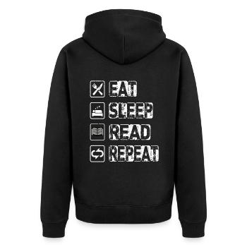 Eat Sleep Read Repeat - Unisex Premium Bio Zip Hoodie - Schwarz - Hinten - Nico (187cm)