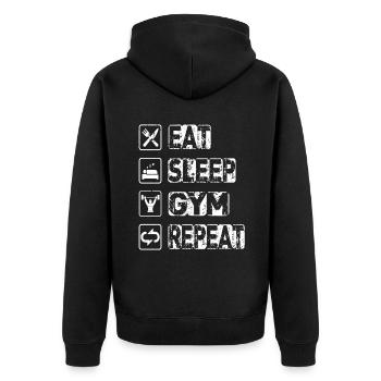 Eat Sleep Gym Repeat - Unisex Premium Bio Zip Hoodie - Schwarz - Hinten - Nico (187cm)