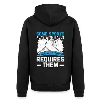 Sportspiele mit Bällen Armdrücken erfordert sie - Unisex Premium Bio Zip Hoodie - Schwarz - Hinten - Nico (187cm)