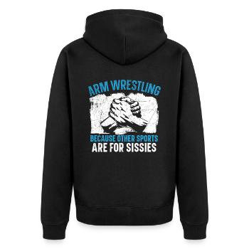 Armdrücken Weil andere Sportarten für Weicheier si - Unisex Premium Bio Zip Hoodie - Schwarz - Hinten - Nico (187cm)