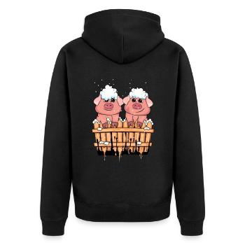 Weihnachten Schweine Geschenk Kind Winter Schwein - Unisex Premium Bio Zip Hoodie - Schwarz - Hinten - Nico (187cm)