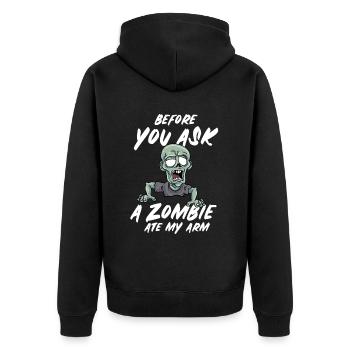 Ein Bein Witz Humor Geschenk - Unisex Premium Bio Zip Hoodie - Schwarz - Hinten - Nico (187cm)