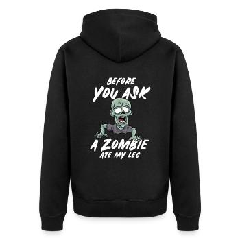 Ein Bein Witz Humor Geschenk - Unisex Premium Bio Zip Hoodie - Schwarz - Hinten - Nico (187cm)