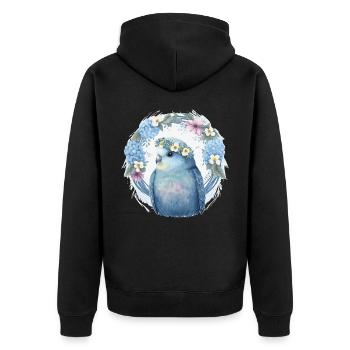 Perruche bleue mignonne Budgie Bird Fleur Couronne Pet Bi - Veste à capuche bio Premium Unisexe - noir - Dos - Nico (187cm)