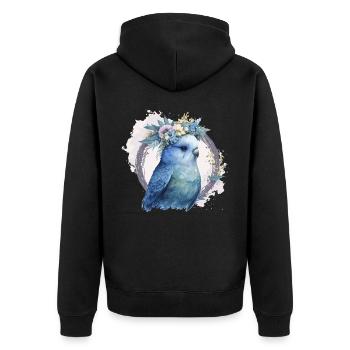 Cute Watercolor Parakeet Budgie Bird Flower Crown - Unisex Premium Bio Zip Hoodie - Schwarz - Hinten - Nico (187cm)