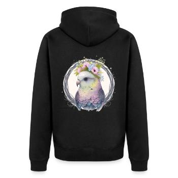 Perruche mignonne Budgie Bird Fleur Couronne Oiseaux de compagnie - Veste à capuche bio Premium Unisexe - noir - Dos - Nico (187cm)