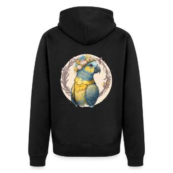 Yellow Blue Ara Macaw Flower Crown Parrot Parakeet - Unisex Premium Organic Zip Hoodie - black - Back - Nico (187cm)