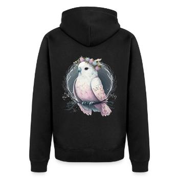 Artistic White Parakeet Budgie Bird Flower Crown P - Unisex Premium Bio Zip Hoodie - Schwarz - Hinten - Nico (187cm)