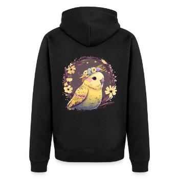 Cute Budgie Parakeet Bird Flower Crown Pet Birds - Unisex Premium Bio Zip Hoodie - Schwarz - Hinten - Nico (187cm)