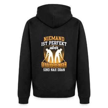 Gebäudereiniger ist nicht perfekt Fensterputzer - Unisex Premium Bio Zip Hoodie - Schwarz - Hinten - Nico (187cm)