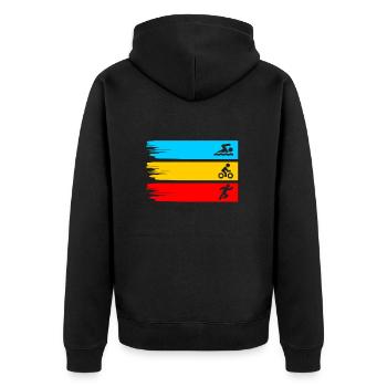 Triathlon Schwimmen Radfahren Laufen Sport Triathlet - Unisex Premium Bio Zip Hoodie - Schwarz - Hinten - Nico (187cm)