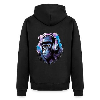Gorilla Musik Kopfhörer Musik Affe - Unisex Premium Bio Zip Hoodie - Schwarz - Hinten - Nico (187cm)