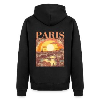 Paris Eiffelturm Bonjour Souvenirs - Unisex Premium Bio Zip Hoodie - Schwarz - Hinten - Nico (187cm)