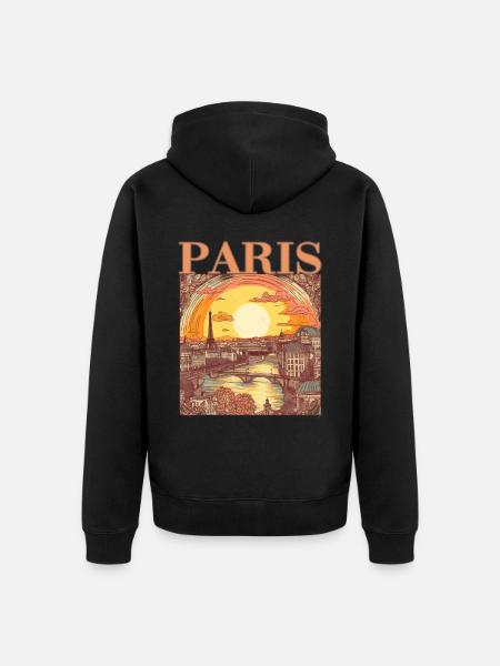 Paris Eiffelturm Bonjour Souvenirs - Unisex Premium Bio Zip Hoodie - Schwarz