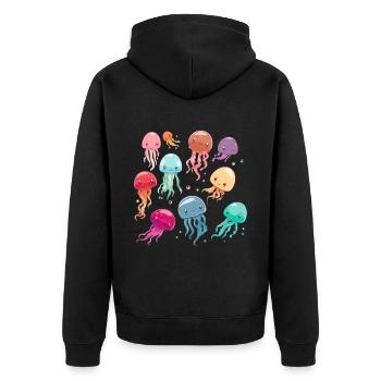Qualle Schwarm Sea Beach Meduse Marine Diver - Unisex Premium Bio Zip Hoodie - Schwarz - Hinten - Nico (187cm)