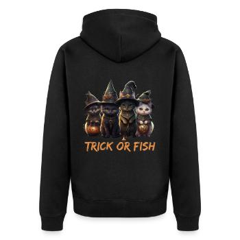Trick Or Fish Halloween Katzen als Hexen - Unisex Premium Bio Zip Hoodie - Schwarz - Hinten - Nico (187cm)