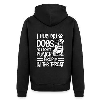 I hug my Dogs so I don't punch people in throat - Unisex Premium Bio Zip Hoodie - Schwarz - Hinten - Nico (187cm)