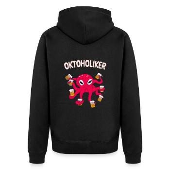 Oktoholiker Bier Oktopus Saufen Lustiges Party - Unisex Premium Bio Zip Hoodie - Schwarz - Hinten - Nico (187cm)