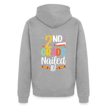 Zweite Klasse Volltreffer Zweitklässler Lehrer - Unisex Premium Bio Zip Hoodie - Grau meliert - Hinten - Nico (187cm)