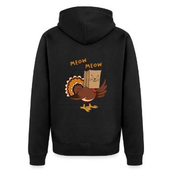 Meow Meow Cat Funny Turkey in Cat Costume - Unisex Premium Organic Zip Hoodie - black - Back - Nico (187cm)