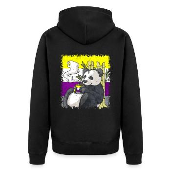 Non Binary Pride Flag Panda Coffee Sublte LGBT - Unisex Premium Organic Zip Hoodie - black - Back - Nico (187cm)