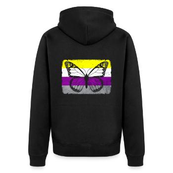 Nicht binäre Stolz Flagge Schmetterling Sublte LGB - Unisex Premium Bio Zip Hoodie - Schwarz - Hinten - Nico (187cm)