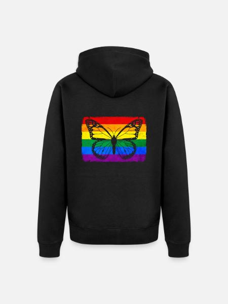 Gay Pride Rainbow Flag Butterfly - Unisex Premium Organic Zip Hoodie - black