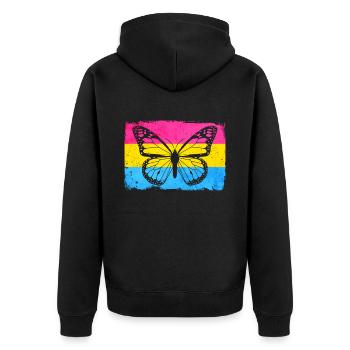 Pansexuelle Stolz Pan Flagge Schmetterling Sublte - Unisex Premium Bio Zip Hoodie - Schwarz - Hinten - Nico (187cm)