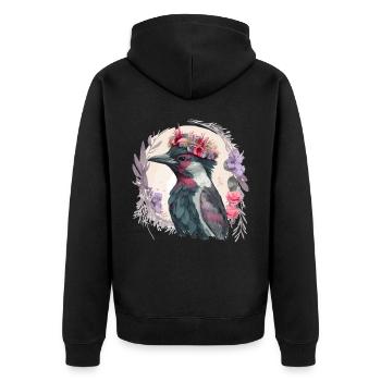 Cute Woodpecker Bird Flower Crown Pet Birds - Unisex Premium Bio Zip Hoodie - Schwarz - Hinten - Nico (187cm)