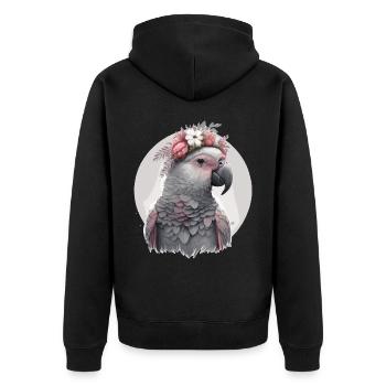 Aquarelle Africaine Gris Perroquet Fleur Cr - Veste à capuche bio Premium Unisexe - noir - Dos - Nico (187cm)