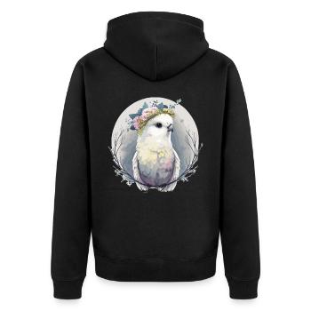 Watercolor White Parakeet Budgie Bird Flower Crown - Unisex Premium Bio Zip Hoodie - Schwarz - Hinten - Nico (187cm)