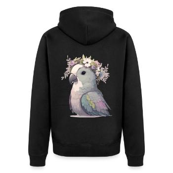 Mignon moine perruche perroquet perroquet oiseau fleur couronne - Veste à capuche bio Premium Unisexe - noir - Dos - Nico (187cm)