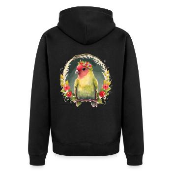 Green Peach Faced Lovebird Parrot Flower Crown Pet - Veste à capuche bio Premium Unisexe - noir - Dos - Nico (187cm)